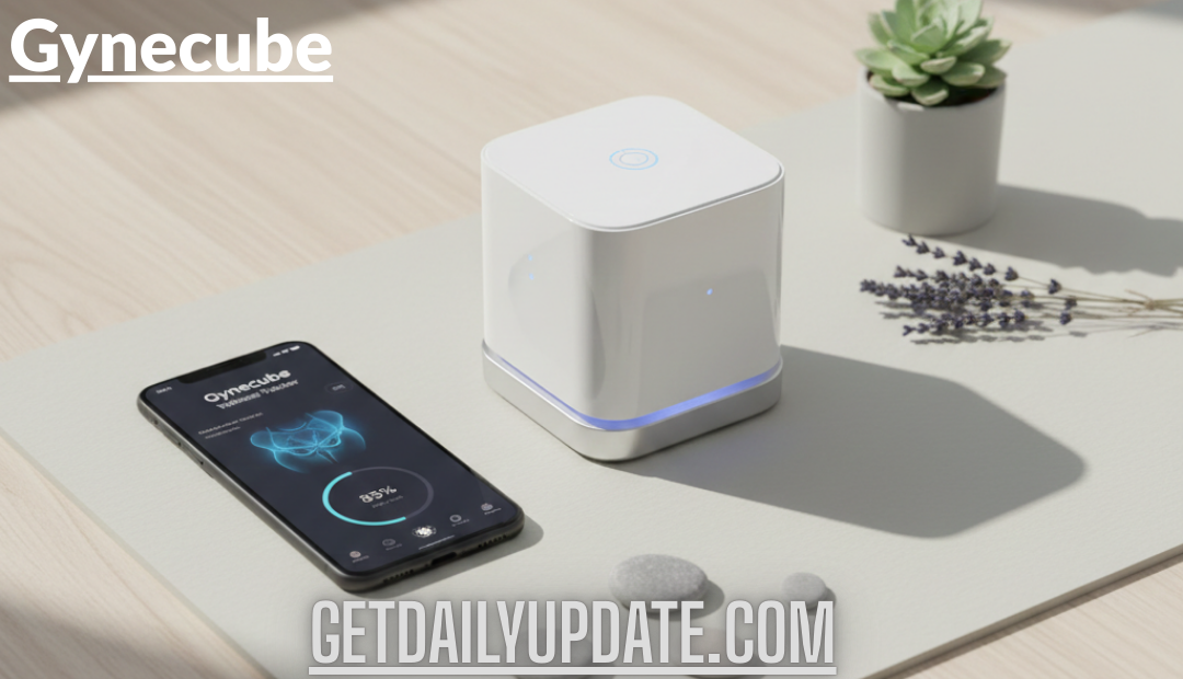 alt: Gynecube smart innovation app and pelvic trainer on yoga mat with succulent and lavender